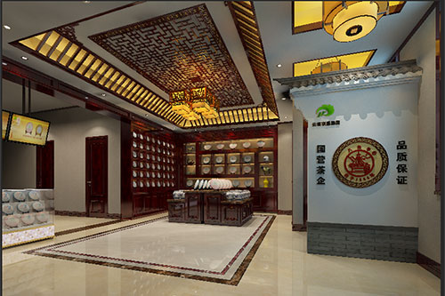 陕西古朴典雅的中式茶叶店大堂设计效果图
