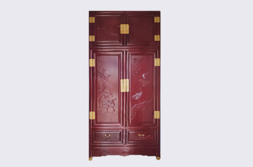 陕西高端中式家居装修深红色纯实木衣柜