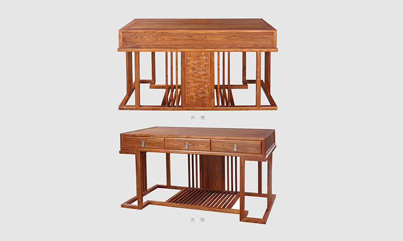 陕西 别墅中式家居书房装修实木书桌效果图